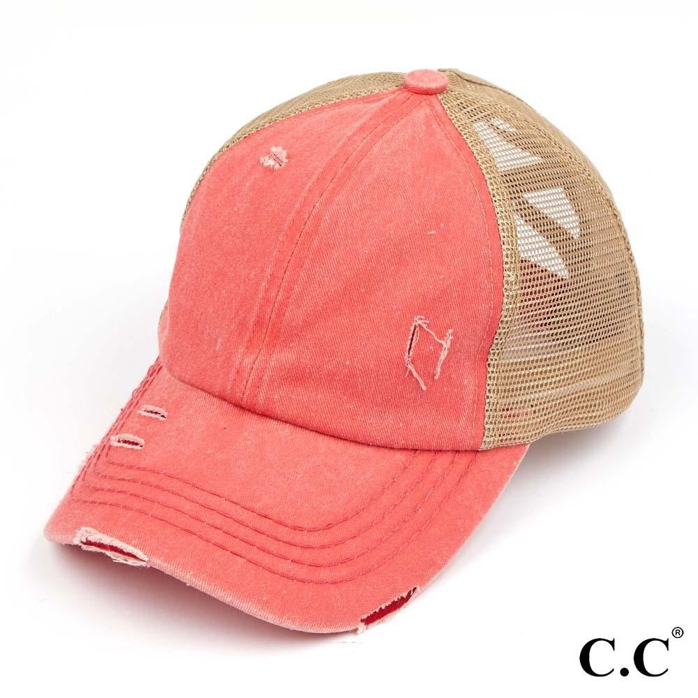 C.C BT-780 Distressed Criss-Cross Pony Cap - One Size Fits Most - Criss-Cross Pony Tail Opening - Adjustable Velcro Closure - 60% Cotton 40% Polyester view 2