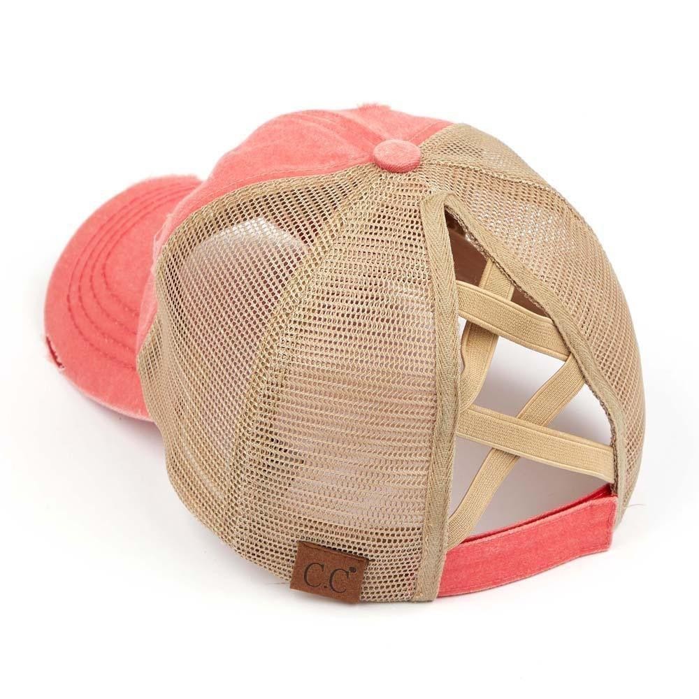 C.C BT-780 Distressed Criss-Cross Pony Cap - One Size Fits Most - Criss-Cross Pony Tail Opening - Adjustable Velcro Closure - 60% Cotton 40% Polyester view 4