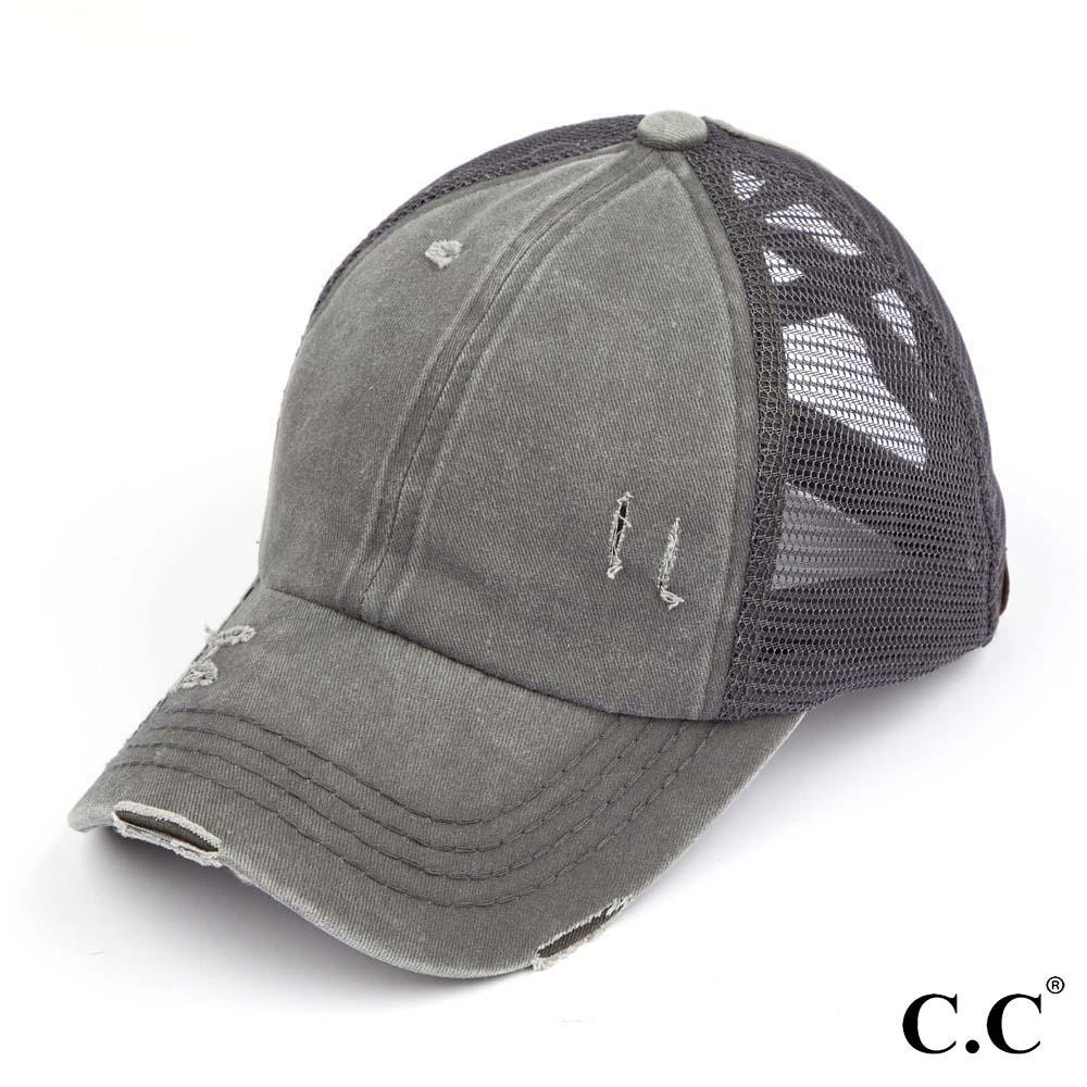 C.C BT-780 Distressed Criss-Cross Pony Cap - One Size Fits Most - Criss-Cross Pony Tail Opening - Adjustable Velcro Closure - 60% Cotton 40% Polyester view 2
