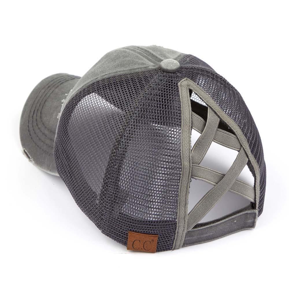 C.C BT-780 Distressed Criss-Cross Pony Cap - One Size Fits Most - Criss-Cross Pony Tail Opening - Adjustable Velcro Closure - 60% Cotton 40% Polyester view 4