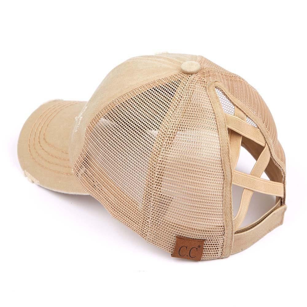 C.C BT-780 Distressed Criss-Cross Pony Cap - One Size Fits Most - Criss-Cross Pony Tail Opening - Adjustable Velcro Closure - 60% Cotton 40% Polyester view 4