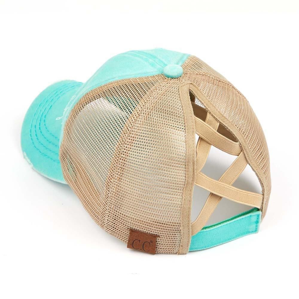 C.C BT-780 Distressed Criss-Cross Pony Cap - One Size Fits Most - Criss-Cross Pony Tail Opening - Adjustable Velcro Closure - 60% Cotton 40% Polyester view 4