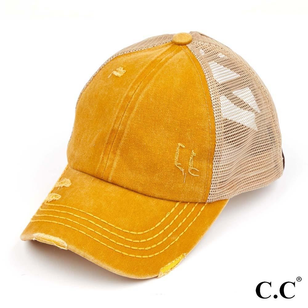 C.C BT-780 Distressed Criss-Cross Pony Cap - One Size Fits Most - Criss-Cross Pony Tail Opening - Adjustable Velcro Closure - 60% Cotton 40% Polyester view 2