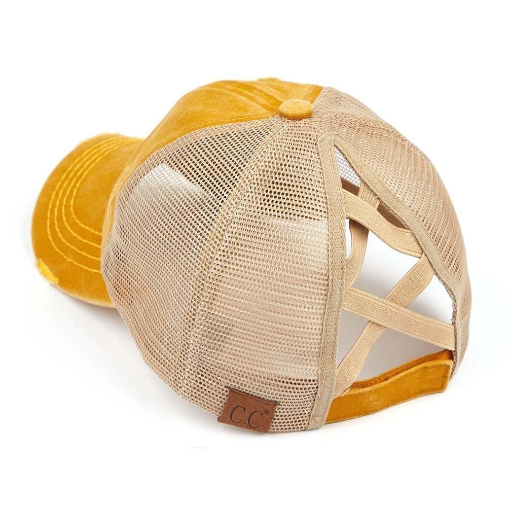 C.C BT-780 Distressed Criss-Cross Pony Cap - One Size Fits Most - Criss-Cross Pony Tail Opening - Adjustable Velcro Closure - 60% Cotton 40% Polyester view 4