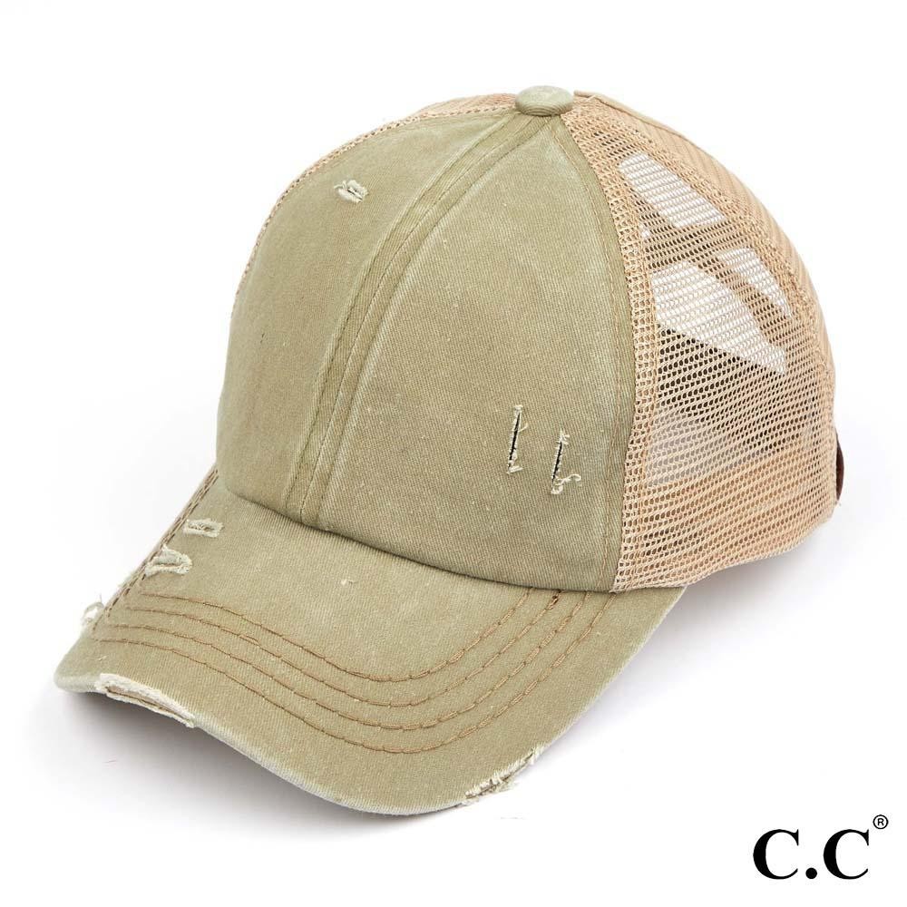 C.C BT-780 Distressed Criss-Cross Pony Cap - One Size Fits Most - Criss-Cross Pony Tail Opening - Adjustable Velcro Closure - 60% Cotton 40% Polyester view 2