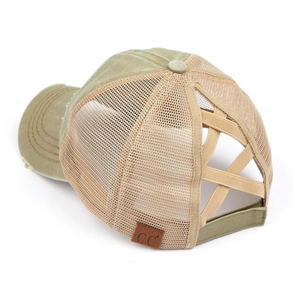 C.C BT-780 Distressed Criss-Cross Pony Cap - One Size Fits Most - Criss-Cross Pony Tail Opening - Adjustable Velcro Closure - 60% Cotton 40% Polyester view 4