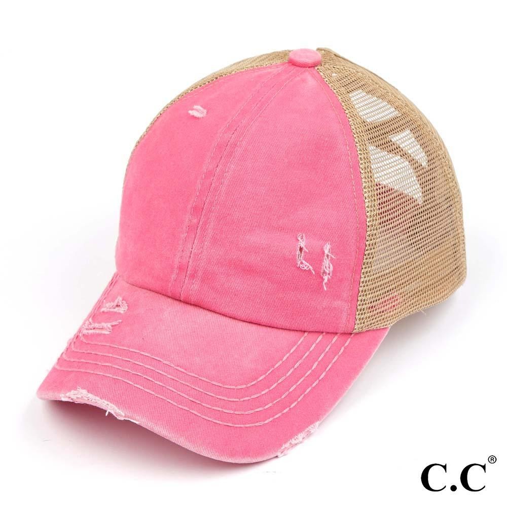 C.C BT-780 Distressed Criss-Cross Pony Cap - One Size Fits Most - Criss-Cross Pony Tail Opening - Adjustable Velcro Closure - 60% Cotton 40% Polyester view 2