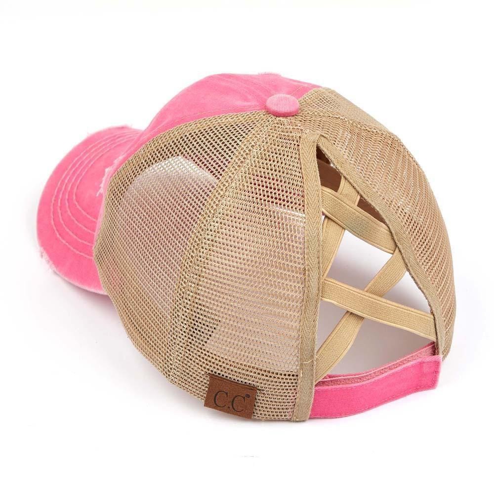 C.C BT-780 Distressed Criss-Cross Pony Cap - One Size Fits Most - Criss-Cross Pony Tail Opening - Adjustable Velcro Closure - 60% Cotton 40% Polyester view 4