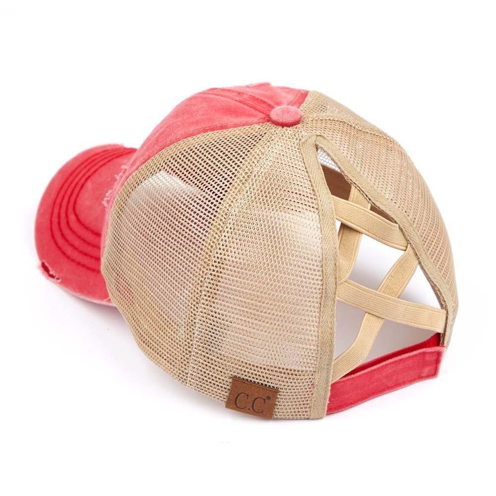 C.C BT-780 Distressed Criss-Cross Pony Cap - One Size Fits Most - Criss-Cross Pony Tail Opening - Adjustable Velcro Closure - 60% Cotton 40% Polyester view 4