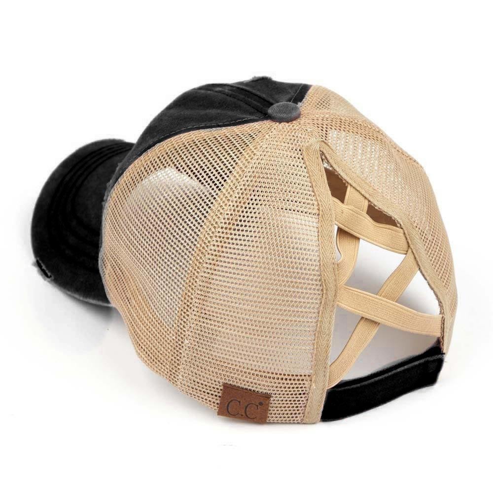 C.C BT-780 Distressed Criss-Cross Pony Cap - One Size Fits Most - Criss-Cross Pony Tail Opening - Adjustable Velcro Closure - 60% Cotton 40% Polyester view 4