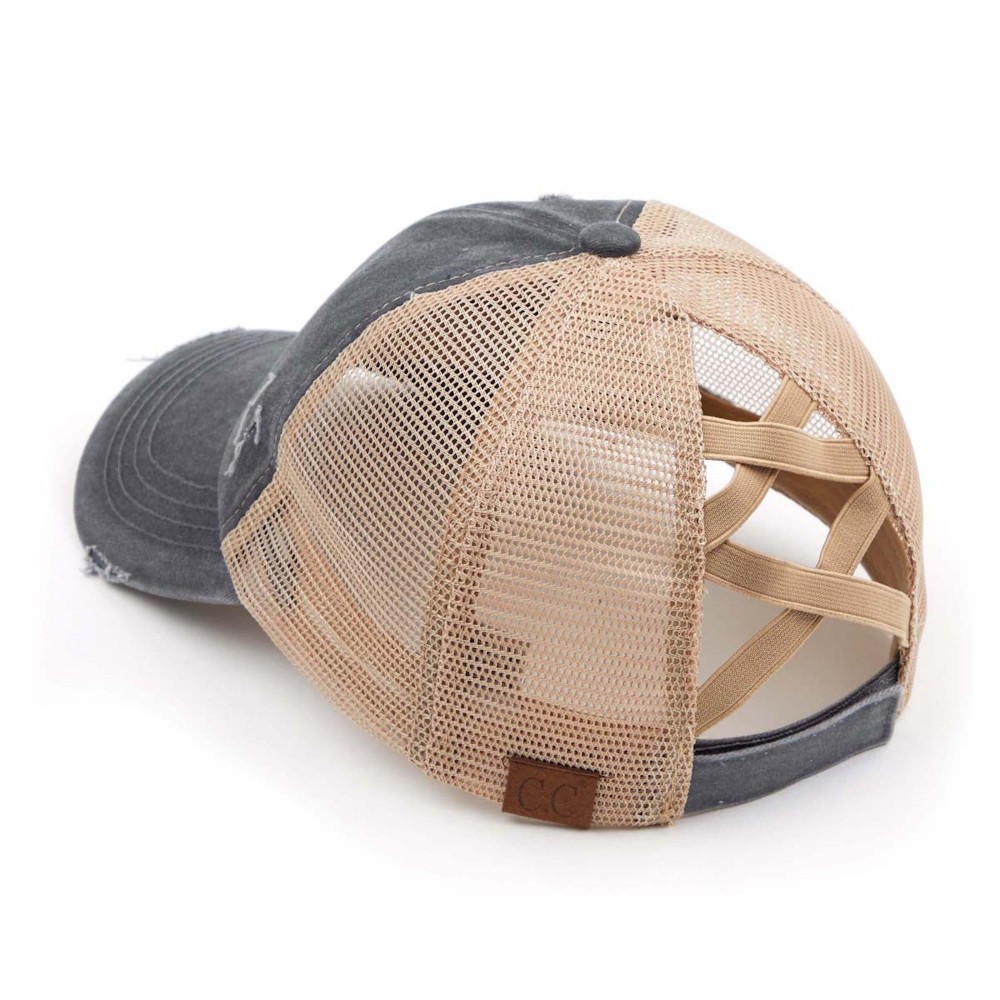 C.C BT-780 Distressed Criss-Cross Pony Cap - One Size Fits Most - Criss-Cross Pony Tail Opening - Adjustable Velcro Closure - 60% Cotton 40% Polyester view 4