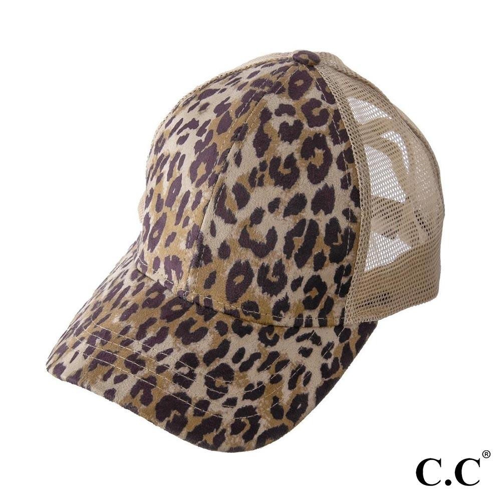 BT-777 Leopard Print Criss Cross Pony Cap with Mesh Back - One size fits most - Elastic Criss Cross Pony Tail Opening - Adjustable Velcro Closure - 100% Polyester view 2