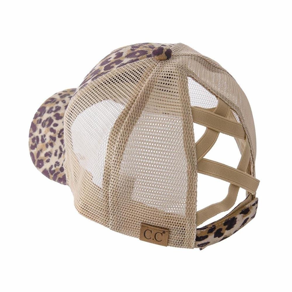 BT-777 Leopard Print Criss Cross Pony Cap with Mesh Back - One size fits most - Elastic Criss Cross Pony Tail Opening - Adjustable Velcro Closure - 100% Polyester view 4