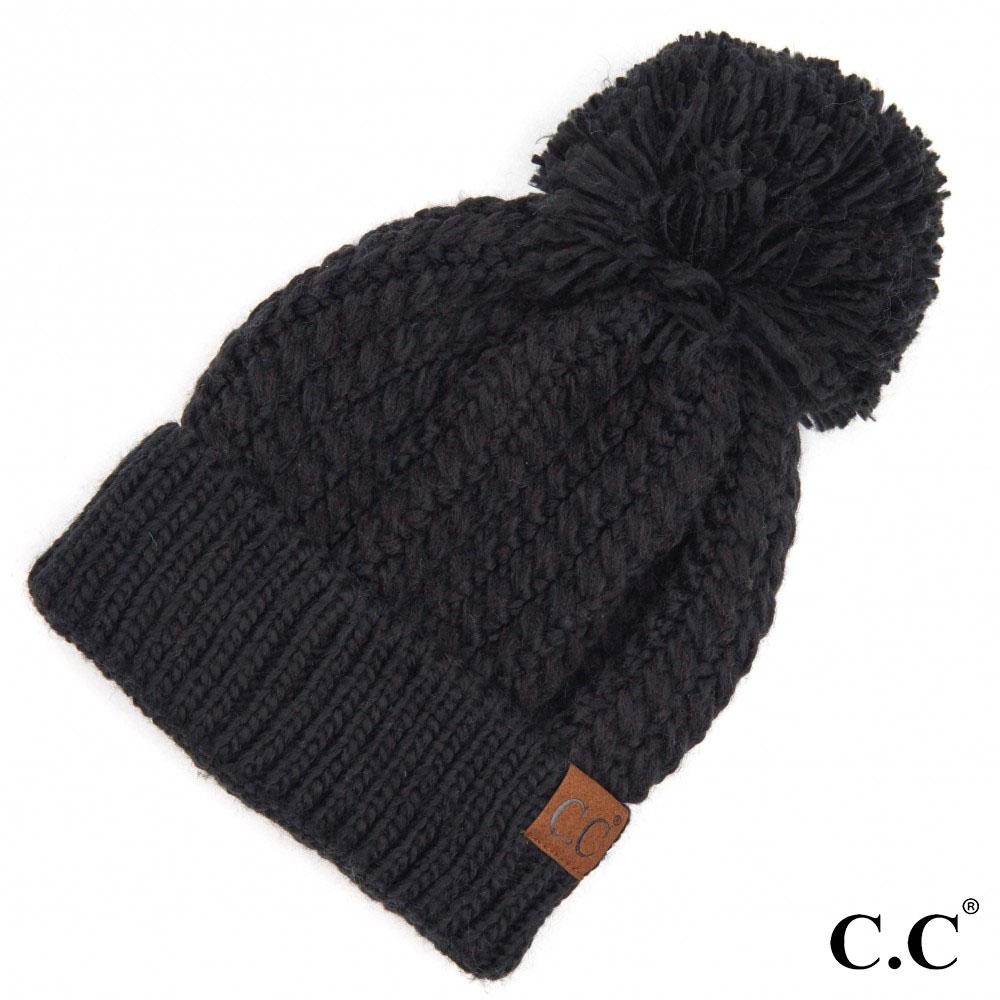 C.C HAT-2054 Twisted Mock Cable Knit Pom Beanie. - One size fits most - 100% Acrylic view 2