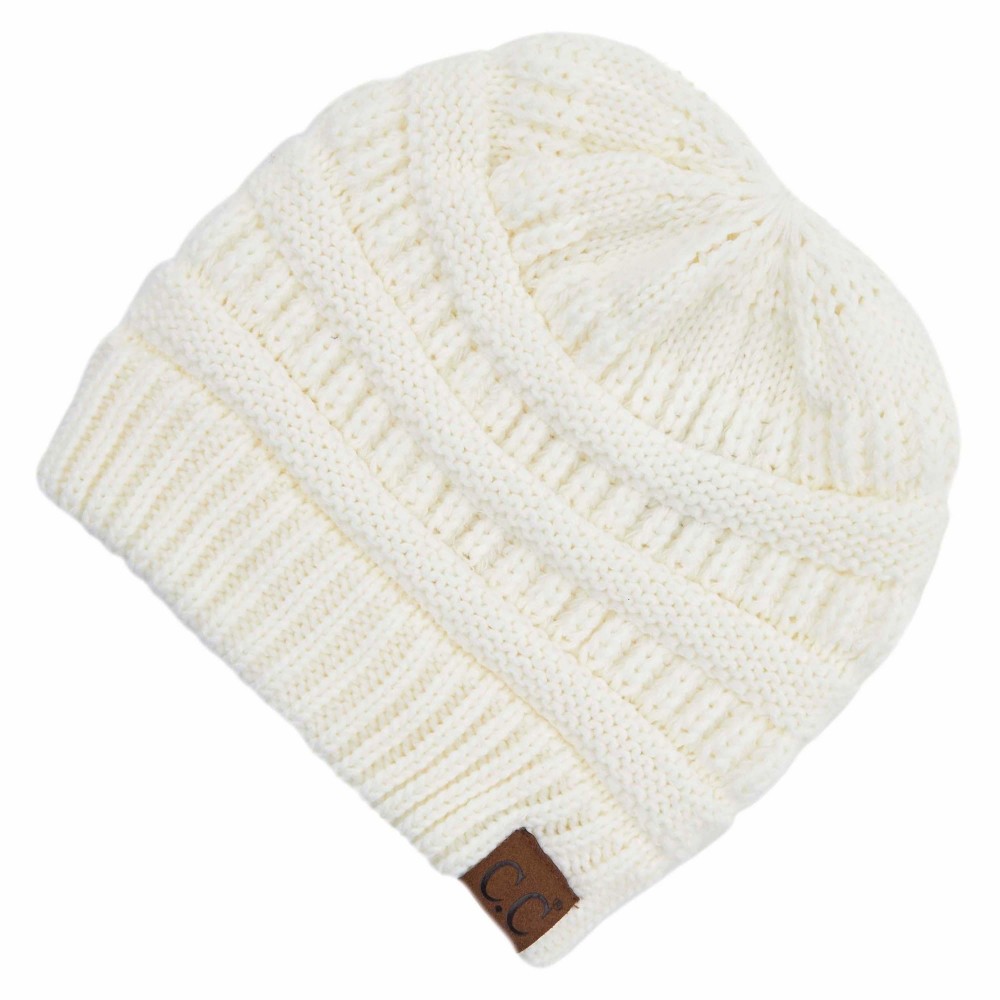 C.C CCB-1 Ribbed Knit Beanie Featuring Criss-Cross Ponytail Detail. - Multiple Ways to Wear - Criss-Cross Ponytail Detail - One size fits most - 100% Acrylic view 6