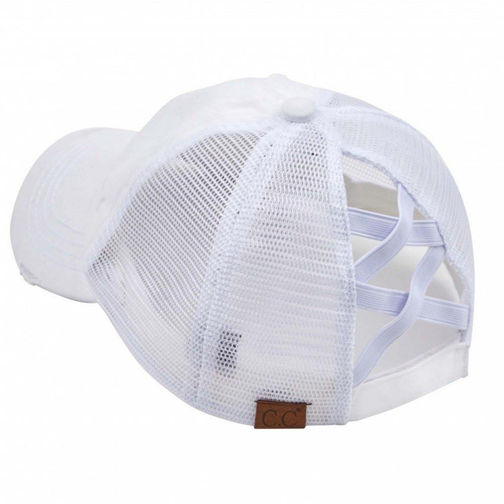 C.C BT-780 Distressed Criss-Cross Pony Cap - One Size Fits Most - Criss-Cross Pony Tail Opening - Adjustable Velcro Closure - 60% Cotton 40% Polyester view 4