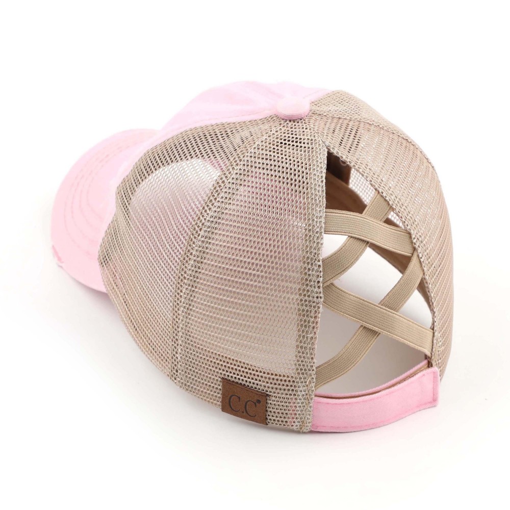 C.C BT-780 Distressed Criss-Cross Pony Cap - One Size Fits Most - Criss-Cross Pony Tail Opening - Adjustable Velcro Closure - 60% Cotton 40% Polyester view 4