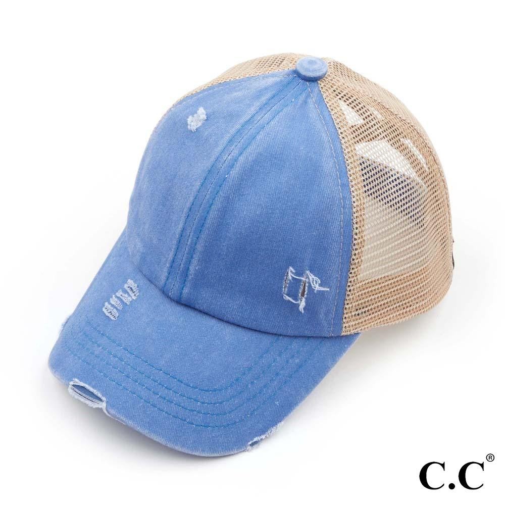 C.C BT-780 Distressed Criss-Cross Pony Cap - One Size Fits Most - Criss-Cross Pony Tail Opening - Adjustable Velcro Closure - 60% Cotton 40% Polyester view 2