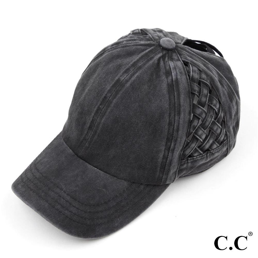 C.C BT-922 Criss Cross Pony Cap Featuring Basket Weave Design On Sides. - One size fits most - Elastic criss cross pony tail opening - Adjustable Velcro Closure - 100% Cotton view 2