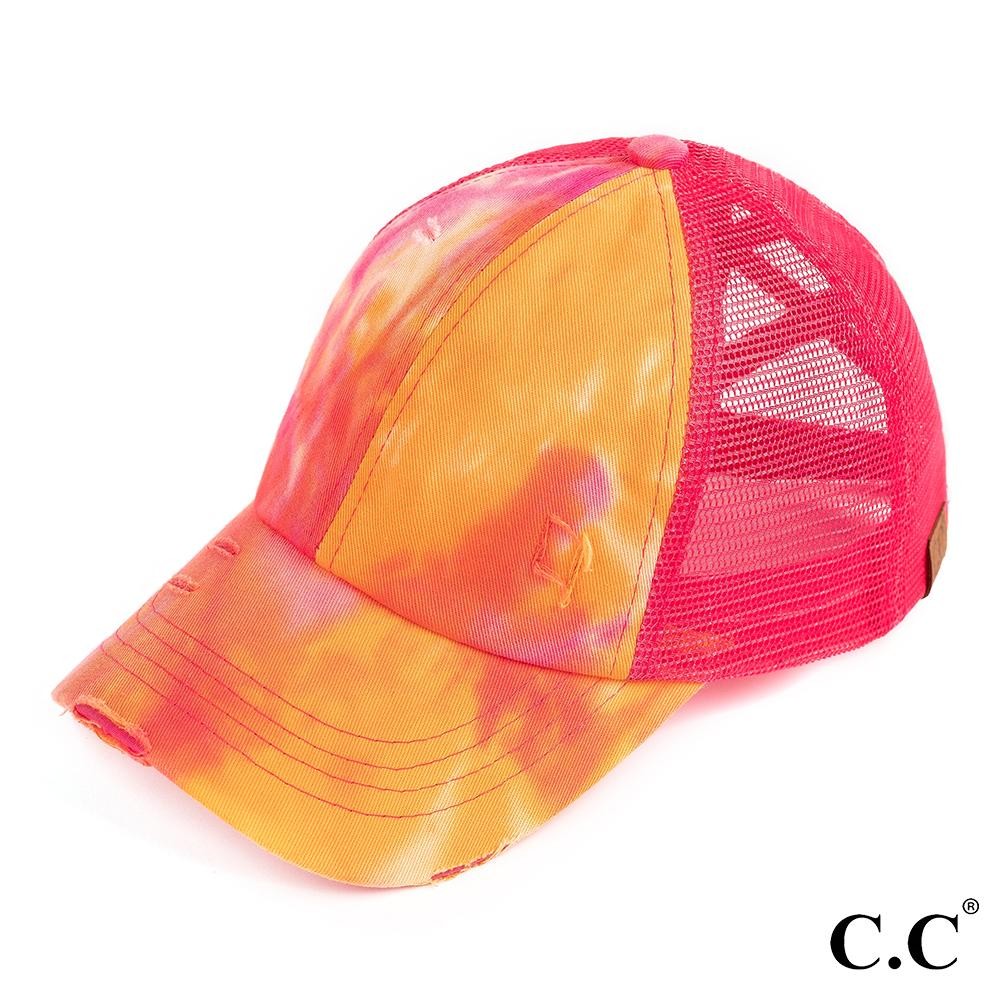 C.C. BT-924 Tie-Dye Criss Cross Mesh Ponytail Cap. - 100% Cotton - One Size Fits Most view 2