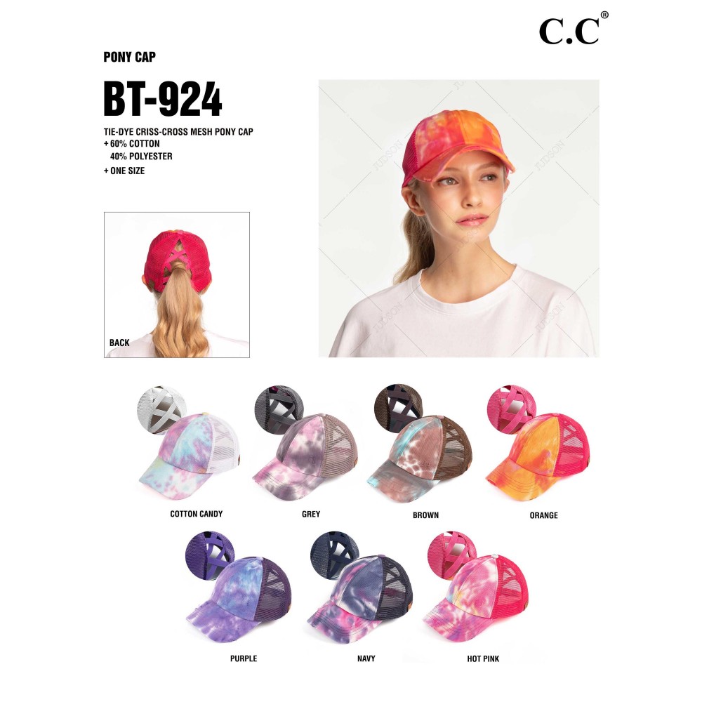 C.C. BT-924 Tie-Dye Criss Cross Mesh Ponytail Cap. - 100% Cotton - One Size Fits Most view 4