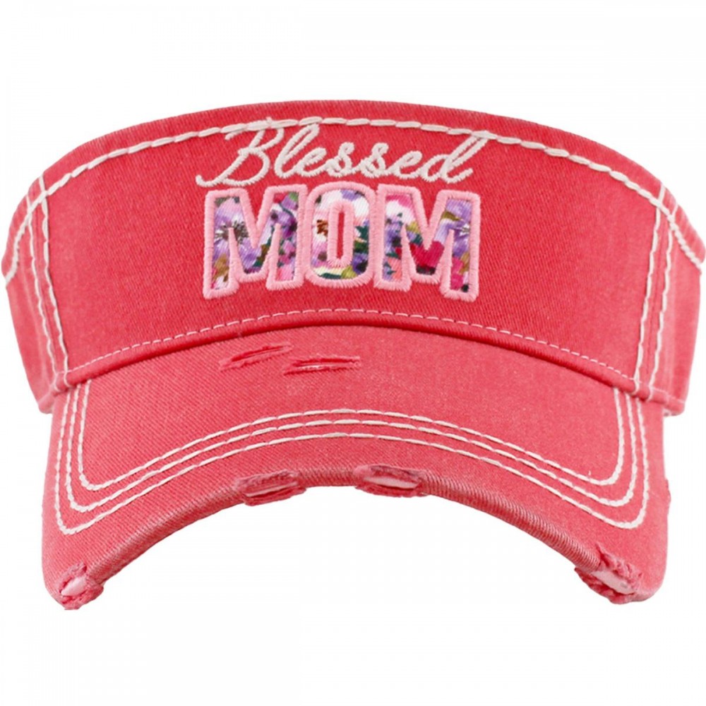 Blessed Mom Embroidered Distressed Sun Visor. - One size fits most - Adjustable Velcro Closure - 100% Cotton view 2