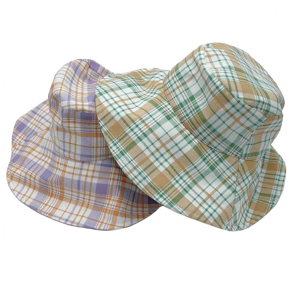 Plaid Bucket Hat Featuring Chin Tie. - 100% Cotton - One Size Fits Most view 4