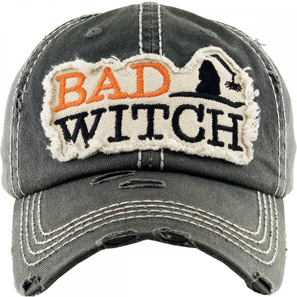 Vintage Distressed Halloween Baseball Cap Featuring Bad Witch Embroidered Detail. - One Size Fits Most - Adjustable Velcro Closure - 100% Cotton view 2