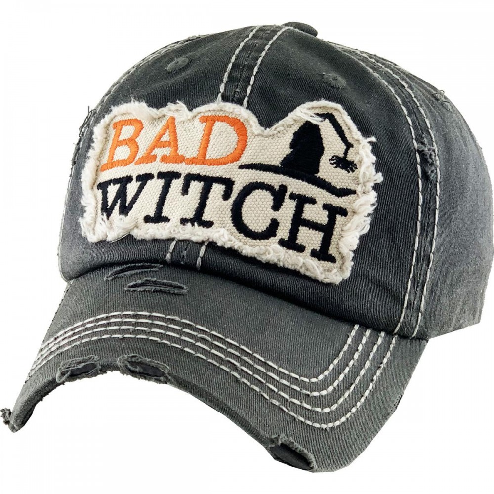 Vintage Distressed Halloween Baseball Cap Featuring Bad Witch Embroidered Detail. - One Size Fits Most - Adjustable Velcro Closure - 100% Cotton view 4