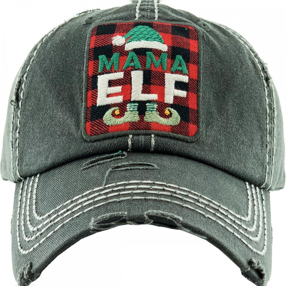 Mama Elf Vintage Distressed Baseball Cap - One size fits most - Adjustable Velcro Closure - 100% Cotton view 2