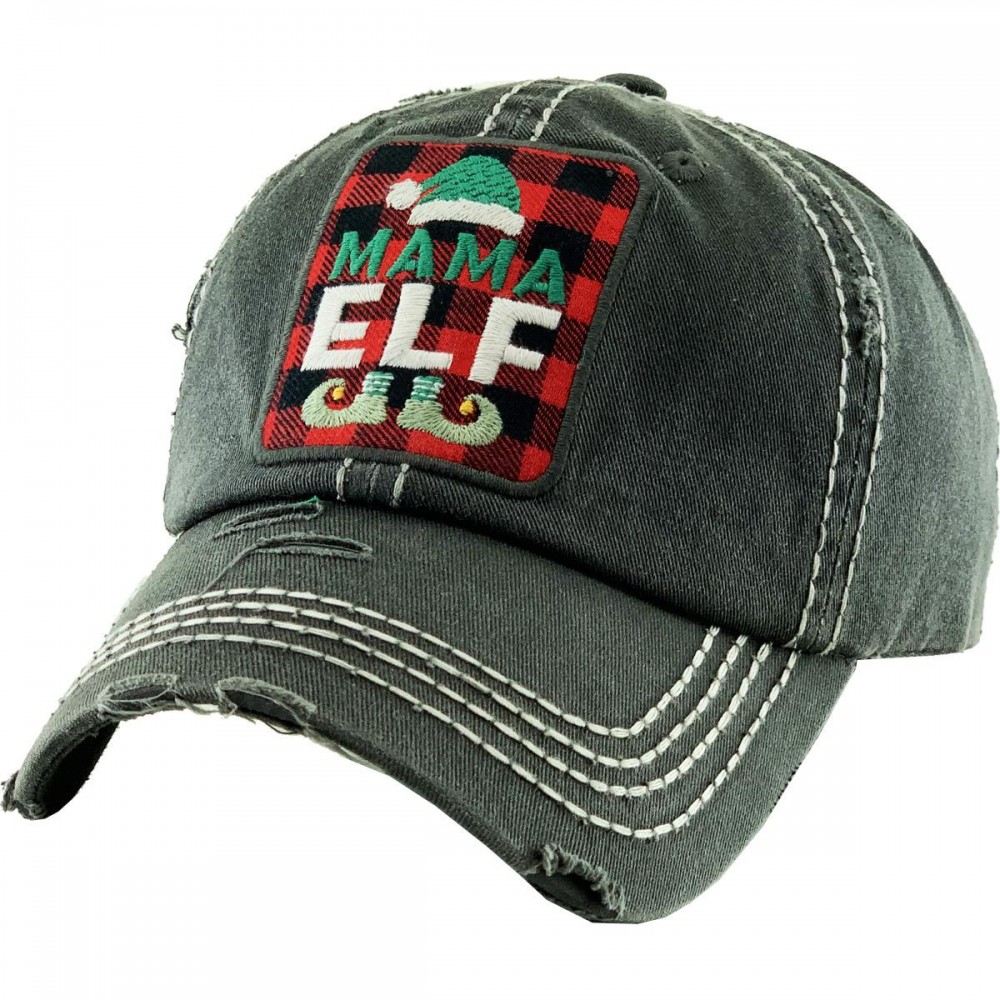Mama Elf Vintage Distressed Baseball Cap - One size fits most - Adjustable Velcro Closure - 100% Cotton view 4