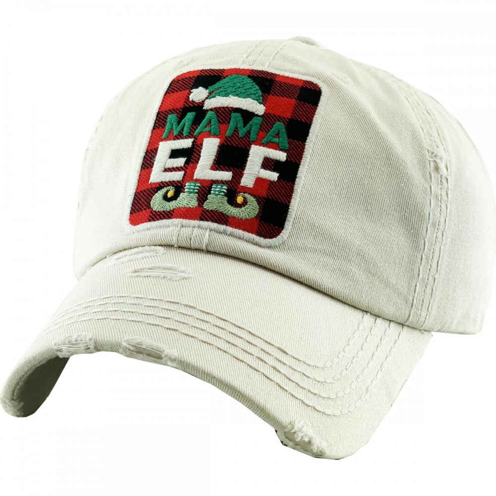 Mama Elf Vintage Distressed Baseball Cap - One size fits most - Adjustable Velcro Closure - 100% Cotton view 4