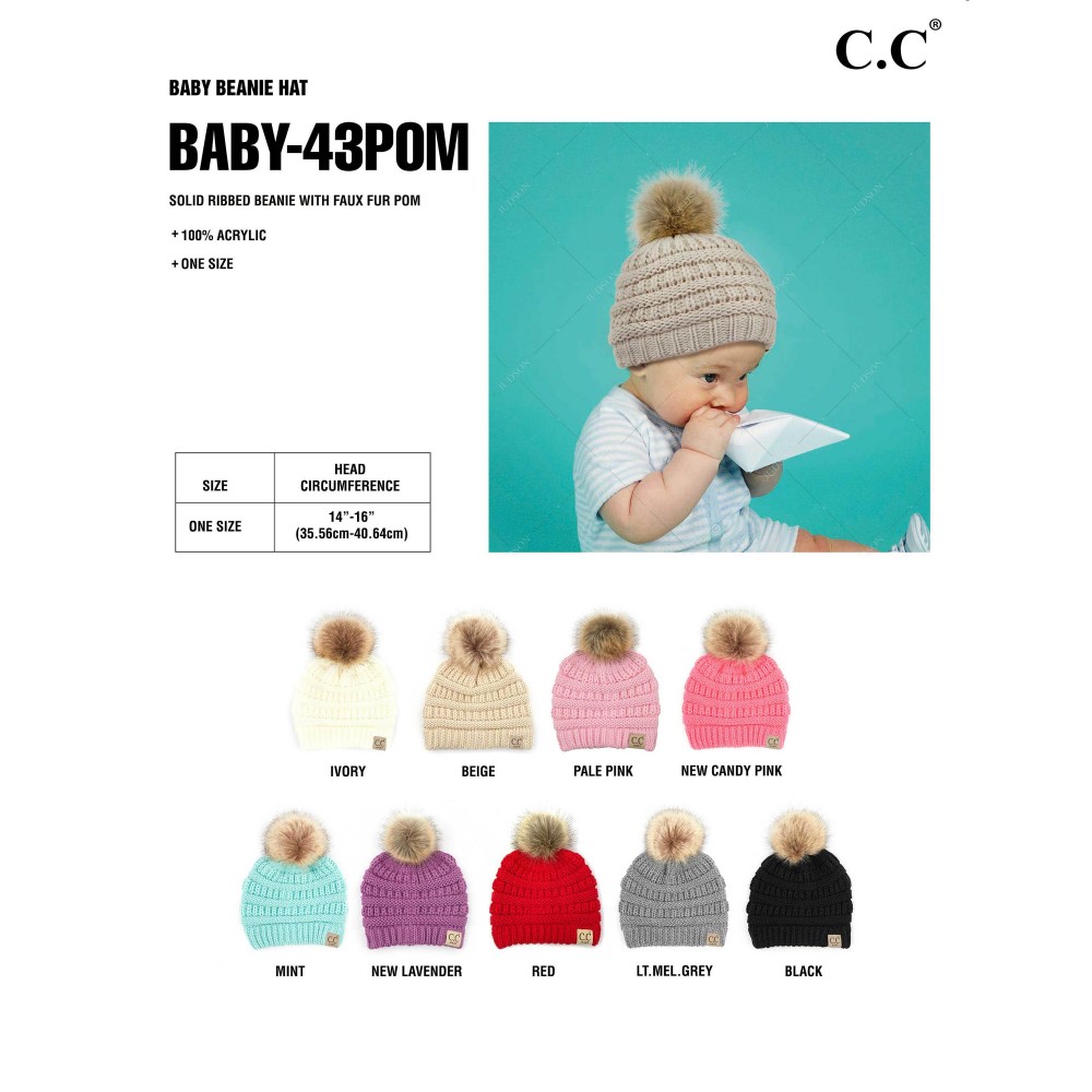 C.C BABY-43POM Knit beanie featuring faux fur pom pom. -100% Acrylic -One size fits most: baby view 4