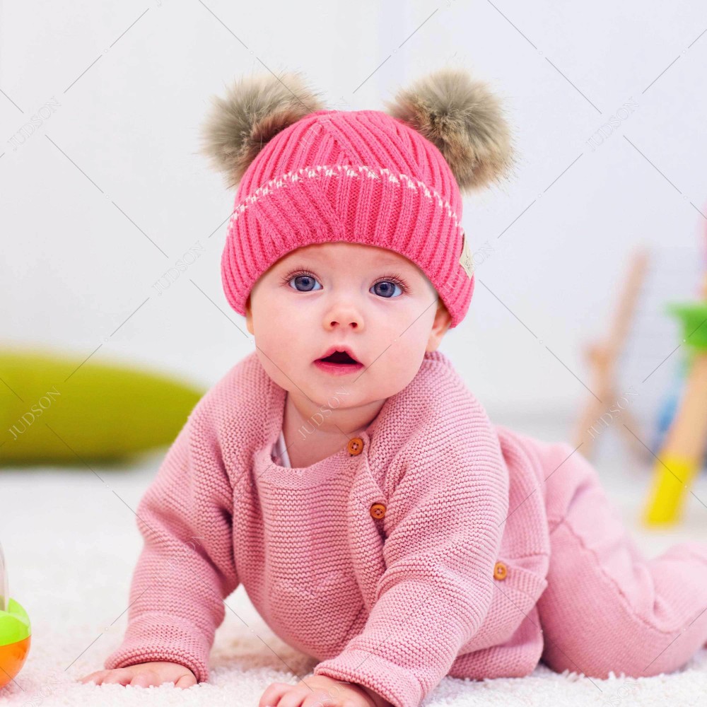 C.C BABY-920 Knit beanie with double faux fur pom pom. -One size fits most: baby -Ivory trim -100% Acrylic view 6
