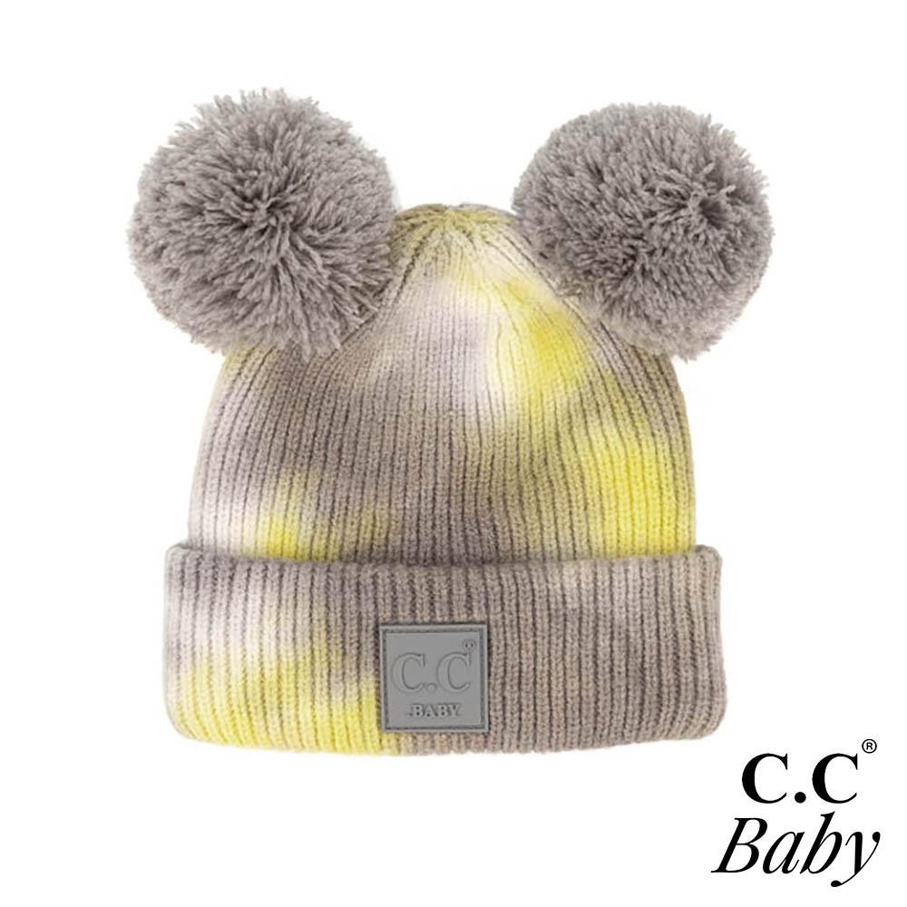 C.C BABY-7380-POMPOM Tie-Dye Knit Baby Beanie with Double Poms - 52% Viscose / 28% Polyester / 20% Nylon - One Size view 2