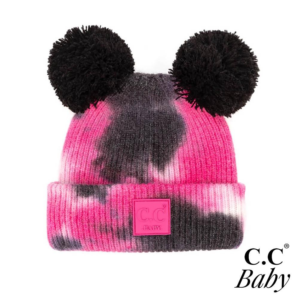 C.C BABY-7380-POMPOM Tie-Dye Knit Baby Beanie with Double Poms - 52% Viscose / 28% Polyester / 20% Nylon - One Size view 2