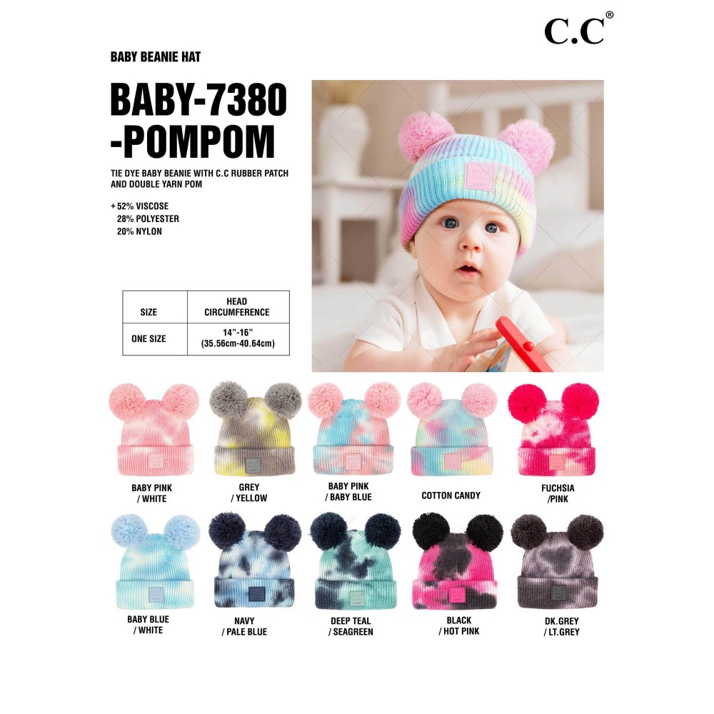 C.C BABY-7380-POMPOM Tie-Dye Knit Baby Beanie with Double Poms - 52% Viscose / 28% Polyester / 20% Nylon - One Size view 4