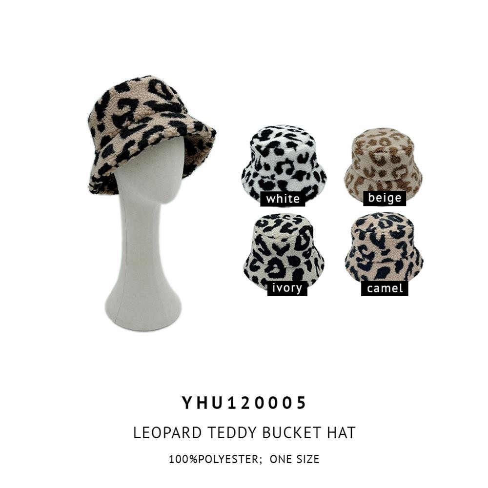 Animal Print Sherpa Bucket Hat - One Size Fits Most - Adjustable Drawstring - 100% Polyester view 4