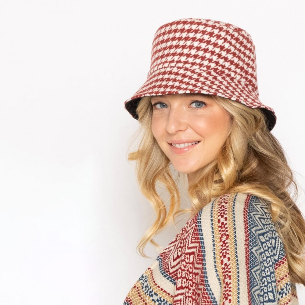 Herringbone Pattern Bucket Hat - One Size Fits Most - 100% Polyester view 2