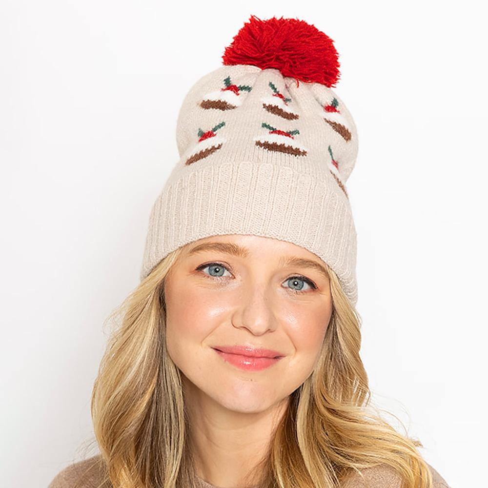 Knit Christmas Cupcake Beanie With Pom - One Size Fits Most - 100% Acrylic view 2
