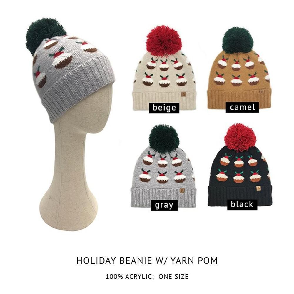 Knit Christmas Cupcake Beanie With Pom - One Size Fits Most - 100% Acrylic view 4