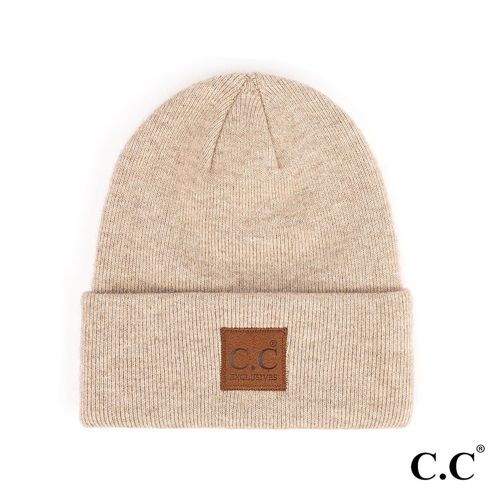 C.C HTM-9021 Heather Knit Beanie Hat C.C Sude Patch - One Size Fits Most - 97% Recycled Polyester / 3% Spandex view 2