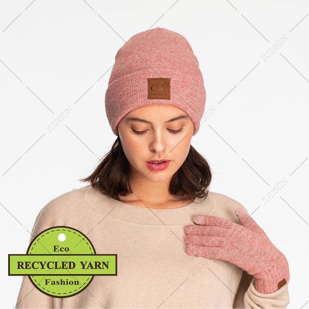 C.C HTM-9021 Heather Knit Beanie Hat C.C Sude Patch - One Size Fits Most - 97% Recycled Polyester / 3% Spandex view 6