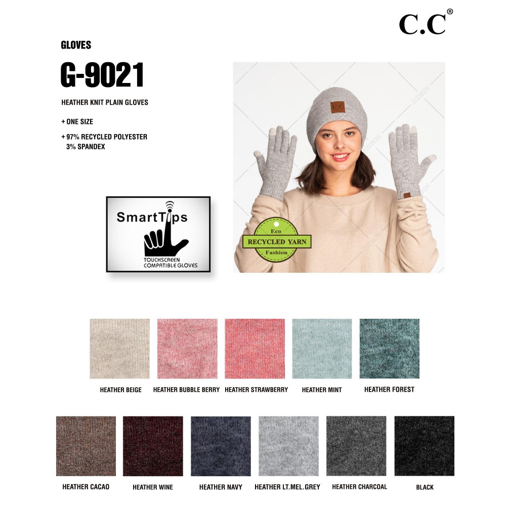 C.C G-9021 Heather Knit Plain Smart Touch Gloves - One Size Fits Most - Touchscreen Compatible - 97% Recycled Polyester / 3% Spandex view 4