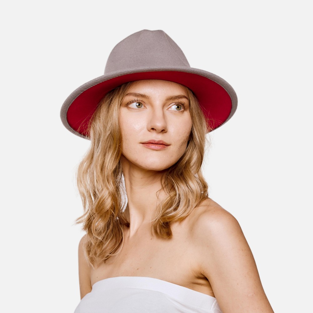 Two Tone Felt Wide Brim Hat With Embossed Leather Band - Adjustable Drawstring - Hat Brim Approximately 2.5" W - 100% Polyester view 2