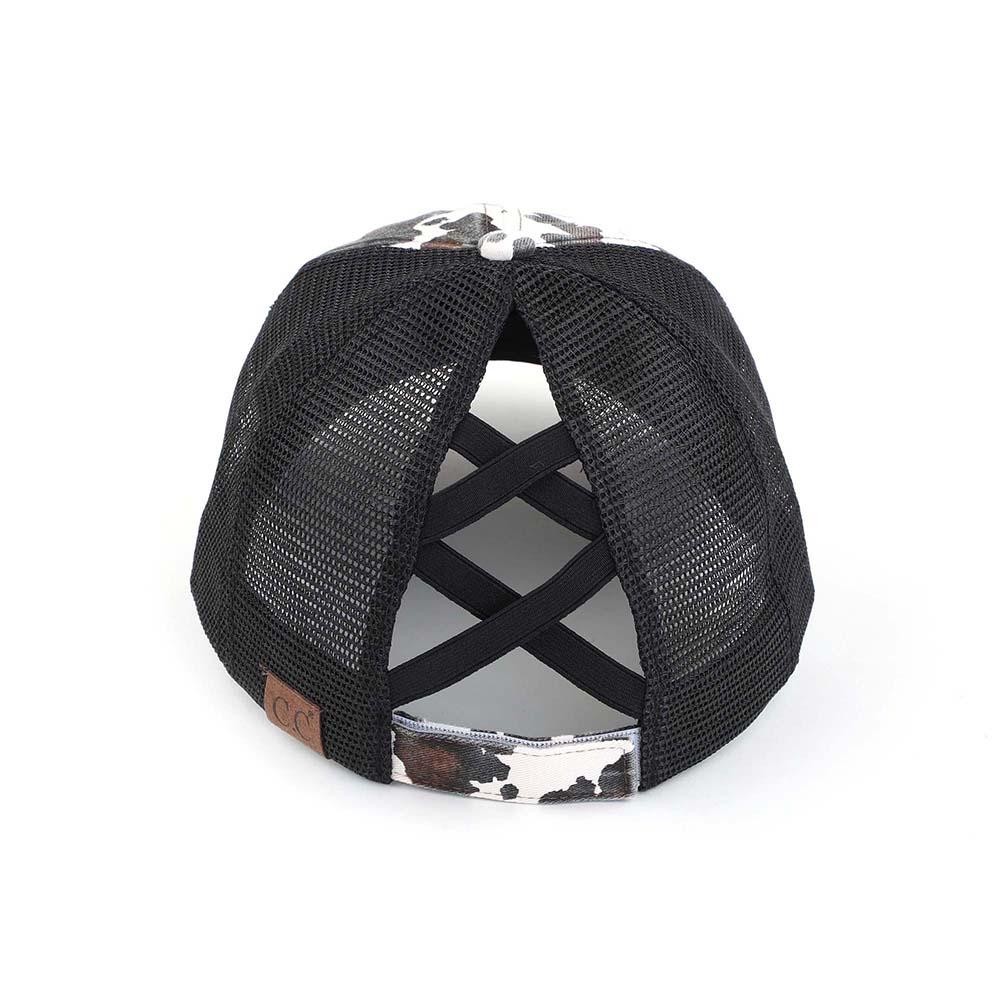 C.C Pony Cap BT-938 Distressed Cow Print Criss Cross Pony Cap with Mesh Back - One size fits most - Elastic criss cross ponytail opening - Adjustable Velcro Closure - 60% Cotton / 40% Polyester view 4