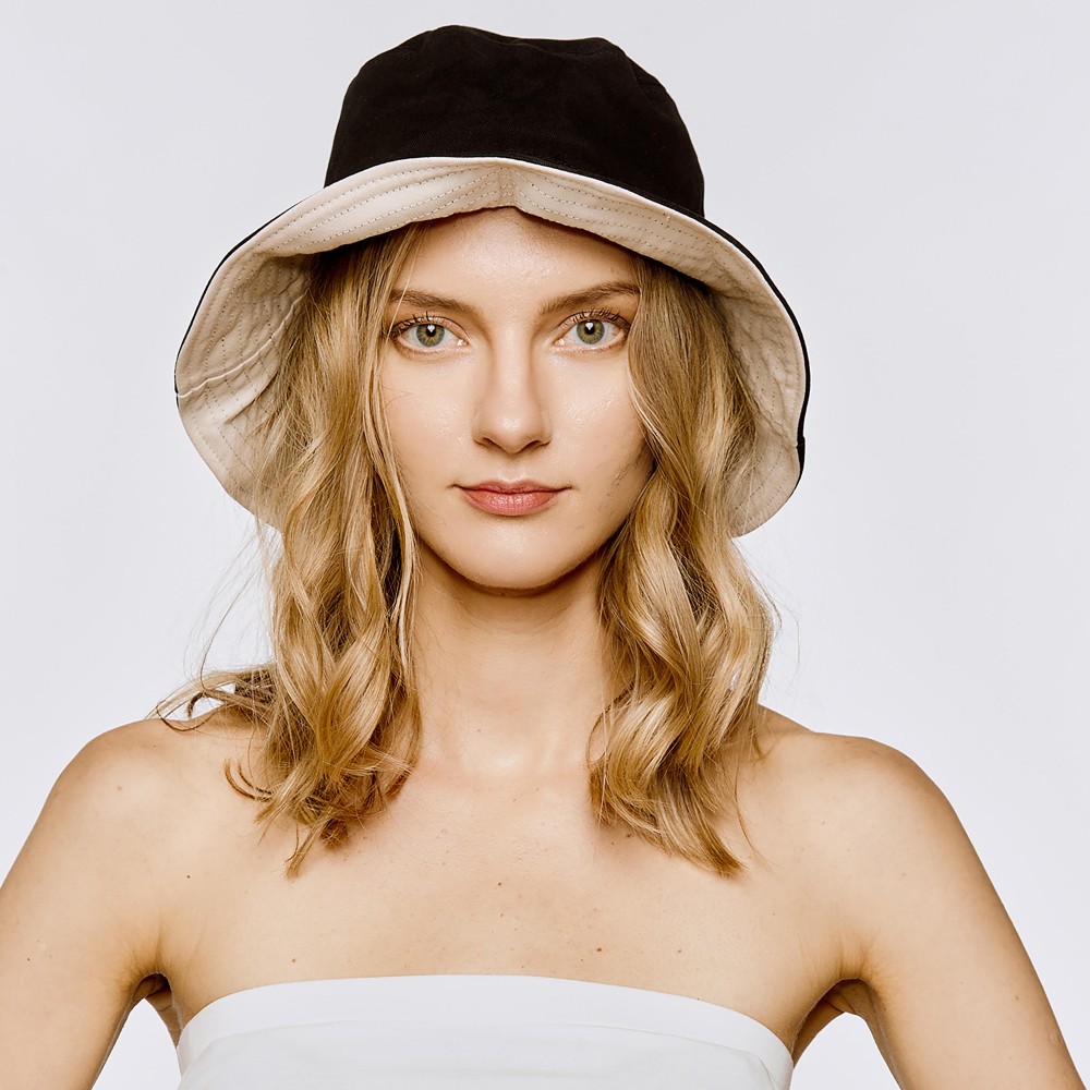 Reversible Solid Bucket Hat - One Size Fits Most - Inside Color Is Off White - 100% Cotton - Brim Approximately 3" Length view 2