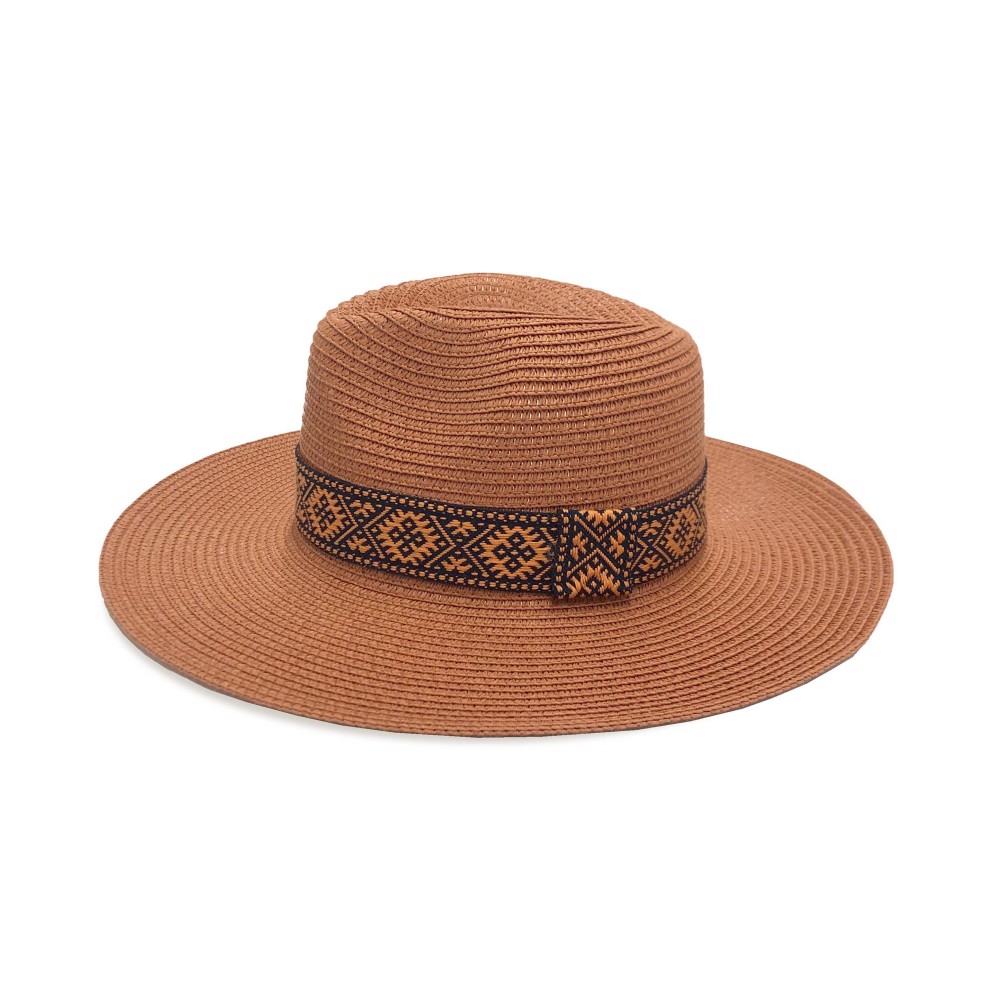 Straw Panama Hat With Aztec Trim - One Size Fits Most - Adjustable Drawstring Inside Hat - 100% Paper Straw - Hat Brim Approximately 3.25" W view 6