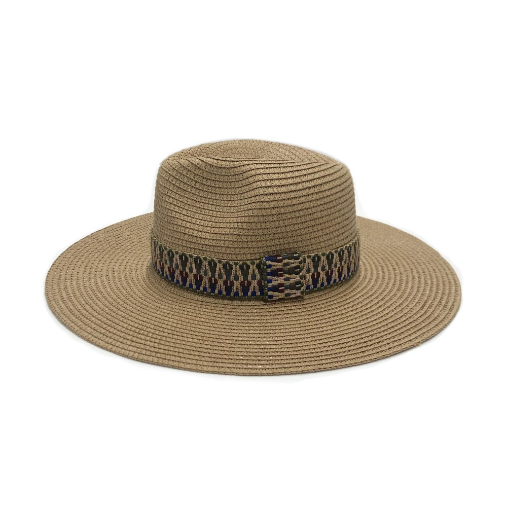 Straw Panama Hat With Aztec Trim - One Size Fits Most - Adjustable Drawstring Inside Hat - 100% Paper Straw - Hat Brim Approximately 3.5" W view 6
