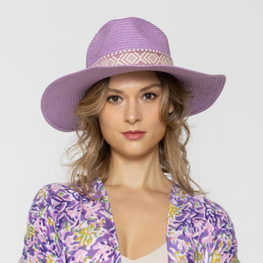 Straw Panama Hat With Aztec Band - One Size Fits Most - Adjustable Drawstring - Hat Brim Approximately 3.25" W - 100% Paper Straw view 2